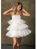 Ivory Satin Tulle Tiered Adorable Party Dress